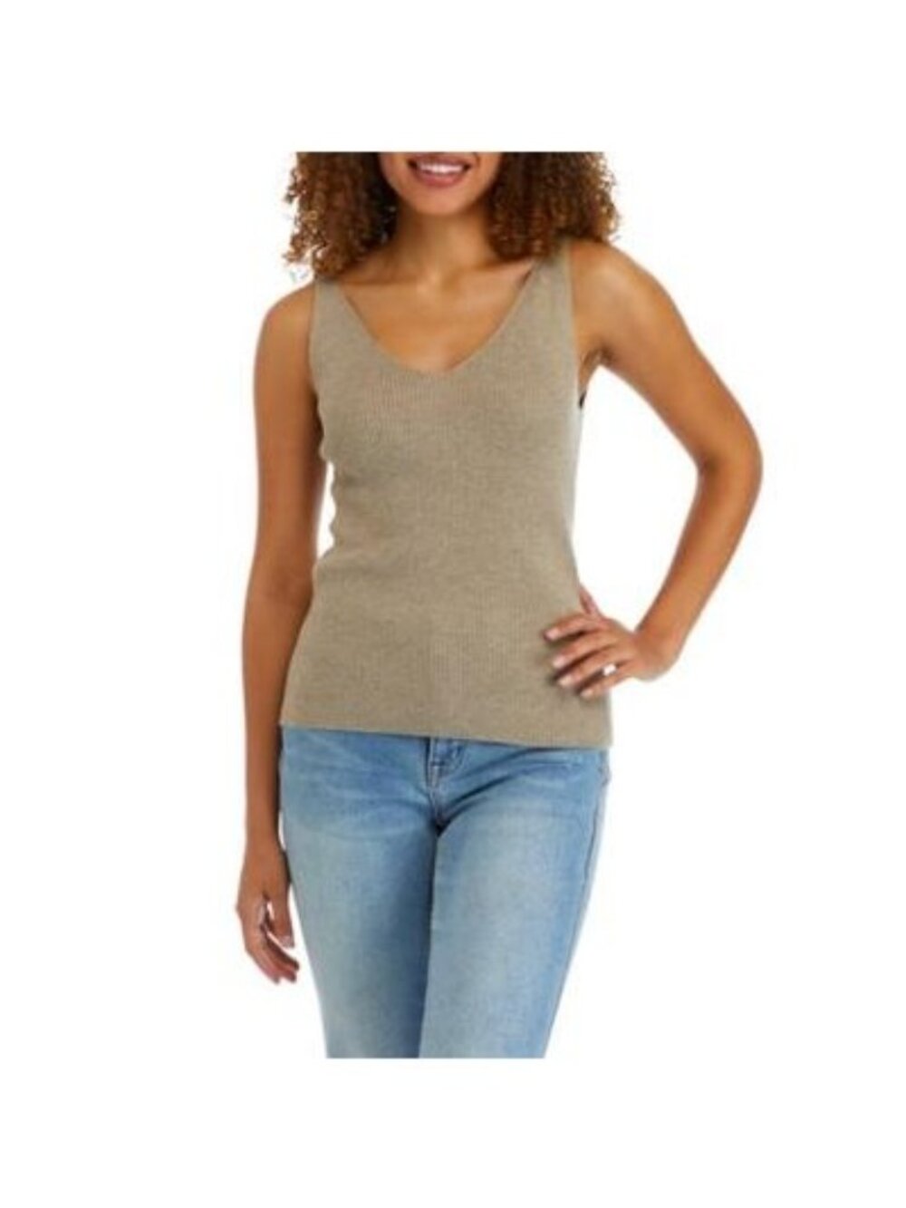 Philosophy Womens Sleeveless Double V Ribbed Sweater Tan Beige Size L NWT